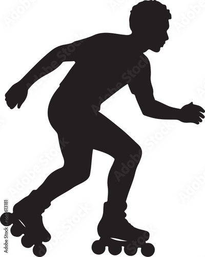 Black silhouette of a person roller skating with arms outstretched rollerblades active