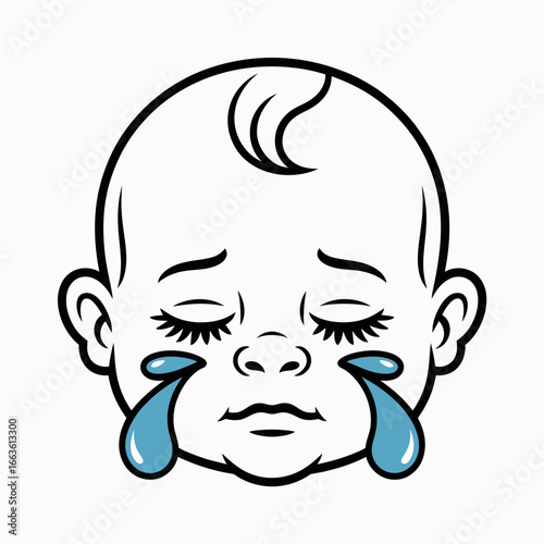A stylized illustration of a baby crying with tears, portraying deep emotional expression and the tender, heart-wrenching vulnerability of childhood sadness.