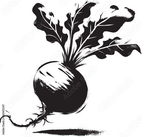 Minimalist sumi-e illustration depicting a beet vegetable with f