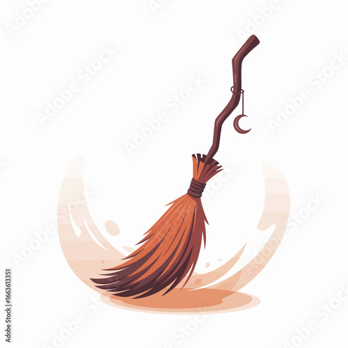 An enchanting illustration of a witch's broomstick, symbolizing magic and mystery, perfect for Halloween or fantasy-themed events and artworks.