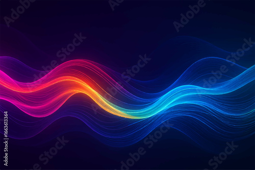 Abstract waves of blue light flow across a colorful background, a vibrant and dynamic pattern