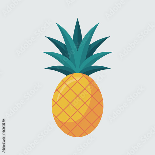 This vibrant illustration depicts a fresh pineapple with rich yellow tones and lush green leaves, symbolizing tropical freshness and summer delights in a joyful presentation.