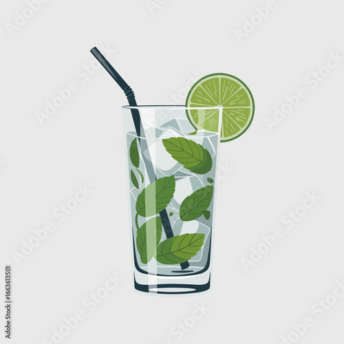 A refreshing glass of mint-lime drink garnished with fresh mint leaves and lime slices, perfect for summer days, emphasizing hydration and joyful moments in sunny weather.