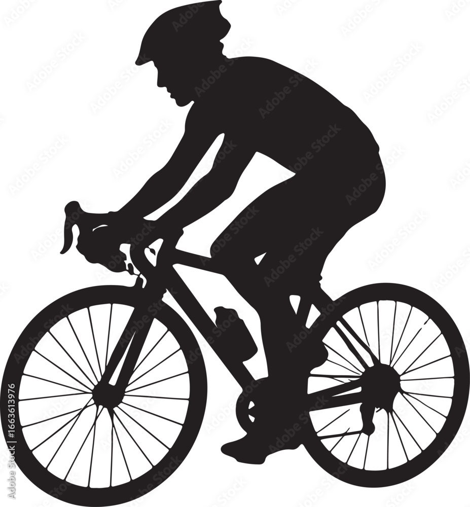 Obraz premium Black silhouette of a cyclist riding a road bike with a water bottle bicycle cycling