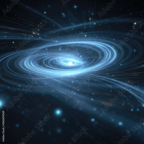 Spiral galaxy, swirling light trails, cosmic dust