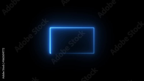 live streaming neon text frame animation. Neon glowing blue color square rectangle picture frame icon animation border frame shape rotating display screen. on a black background