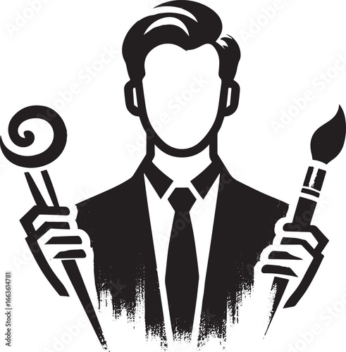 Abstract Icon of Cultural Expertise: Sumi-e Style Symbol with Br