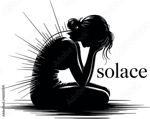 Seeking Solace Graphic Illustration of a Woman Overcome with Emotion and Longing for Relief and Comfort During a Difficult Time