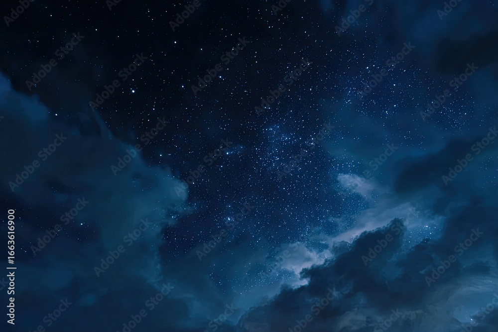 Obraz premium Starry night sky, dark clouds