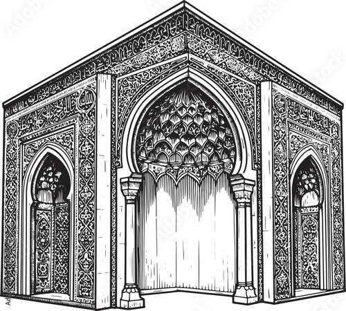 Intricate Islamic Architectural Element in Black and White Woodc