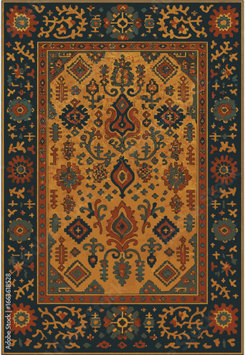 Folk art inspired Persian Vector Carpet with modern Pattern in high definition isolated on white canvas with trending colors
