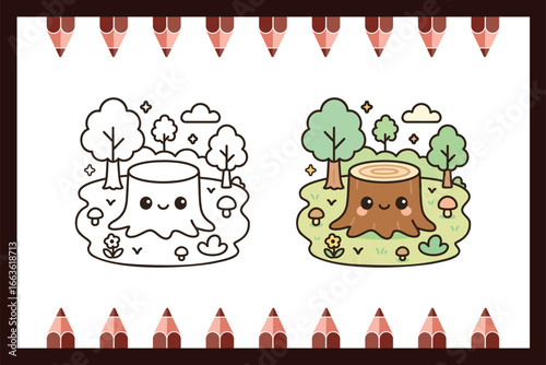 Kawaii Forest Clearing For Kids Coloring Page