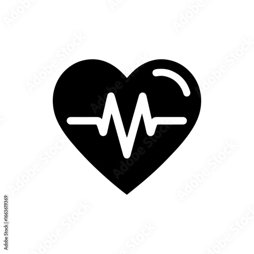 Black and white vector silhouette of a.Heartbeat Love Line on a white background