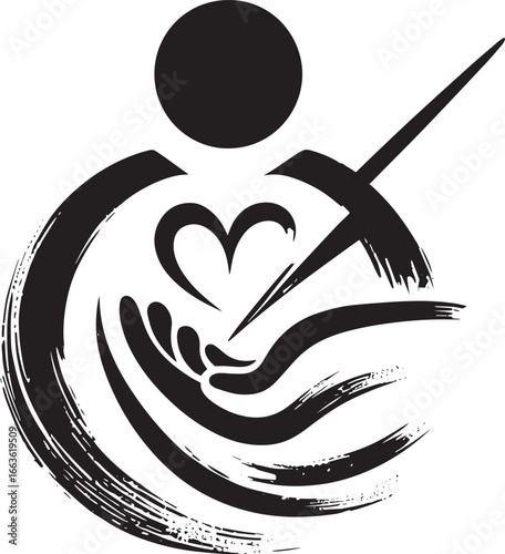 Minimalist Sumi-e style volunteer icon conveying the essence of
