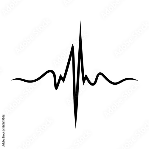 Black and white vector silhouette of a heartbeat love line on a white background