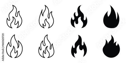Fire flame icon vector, vector set of flame, fire clipart illustration