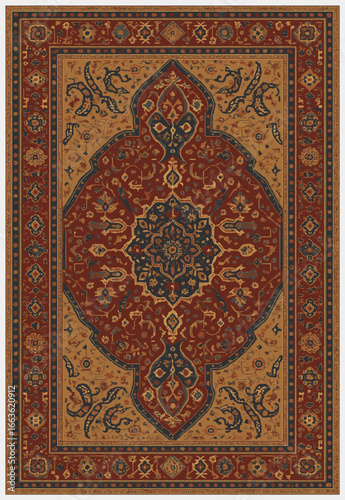 Folk art inspired Persian Vector Carpet with modern Pattern in high definition isolated on white canvas with trending colors
