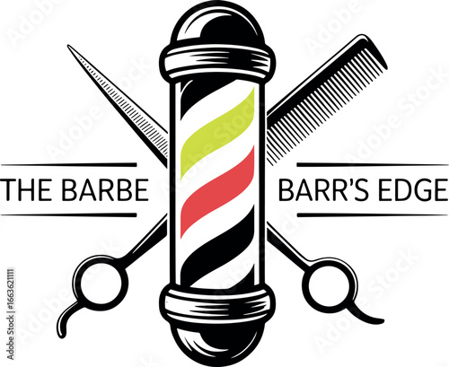 Vintage Barber Shop Logo with Pole Scissors and Comb a Classic Design for Modern Businesses