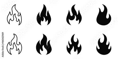 Fire flame icon vector, vector set of flame, fire clipart illustration
