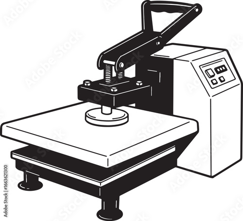 Stylized heat press illustration in monochrome design, perfect f