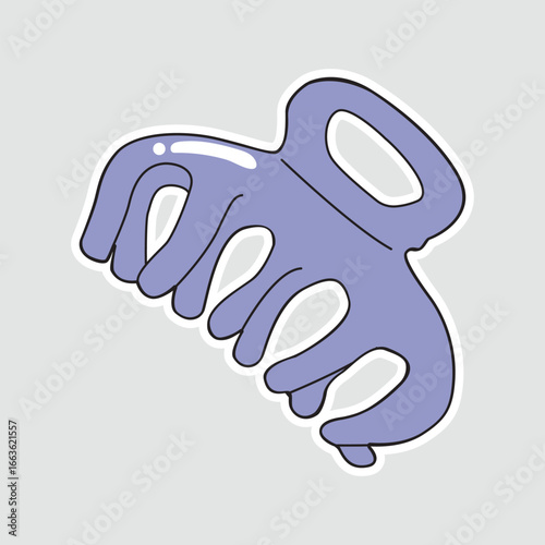 Purple Hair Claw Clip Vector Sticker. A cute vector illustration of a hair claw clip, a trendy and popular accessory for hairstyling and beauty themes