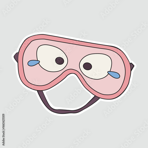 Sleeping Mask Vector Sticker. A cute vector sticker of a sleeping mask with a cartoon eye design, perfect for relaxation, self-care, and a good rest