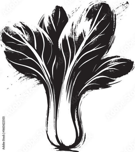 Elegant Sumi-e Illustration of Bok Choy Vegetable in Minimalist