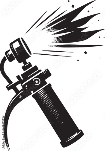 Minimalist sumi-e style cutting torch icon, conceptual blacksmit