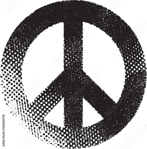 Iconic Peace Symbol with Distressed Texture Representing Harmony and Nonviolence