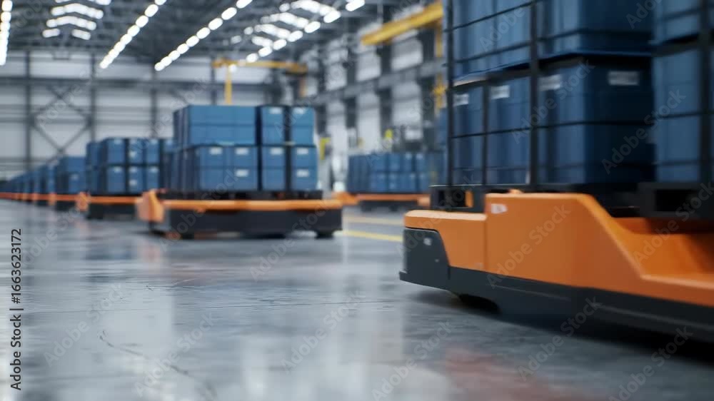custom made wallpaper toronto digitalAutomated guided vehicles moving materials in a warehouse aisle.