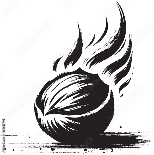 Minimalist sumi-e illustration of a spiced nut showcasing unique