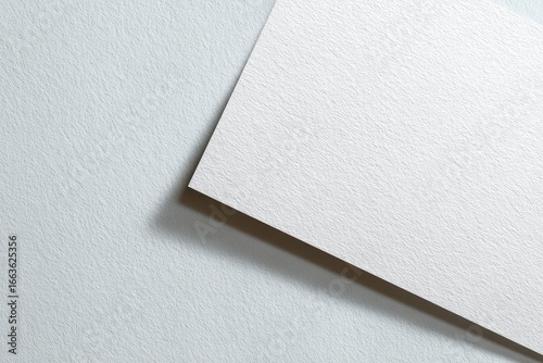 Blank white paper sheet angled on light-gray textured background