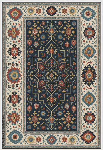 Folk art inspired Persian Vector Carpet with modern Pattern in high definition isolated on white canvas with trending colors
