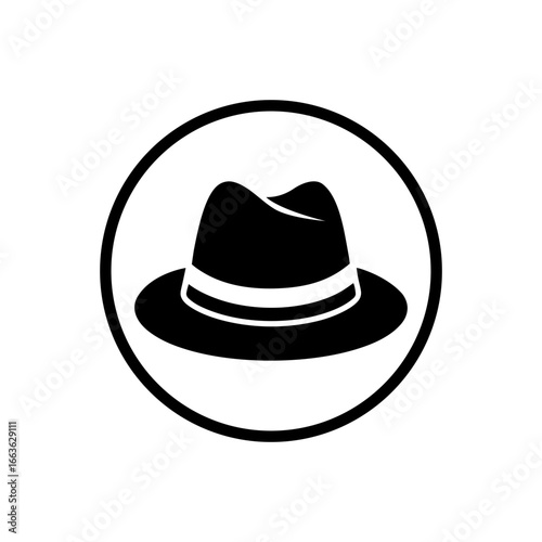 Silhouette of a fedora hat isolated on clean white background minimalist fashion accessory vector icon illustration
