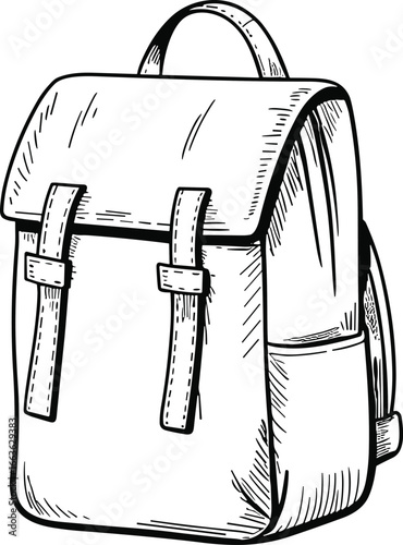 Stylish  backpack design CAD drawing flat vector illustration, front view layout, detailed sketch artwork, travel and school bag, technical accessory template, high-quality vector graphic