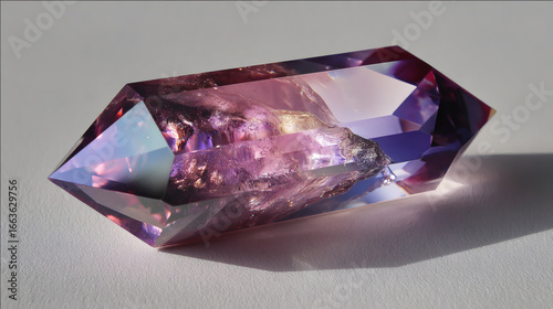 Wallpaper Mural Faceted crystal prism with deep plum and lilac hues glows under soft light, casting intricate reflections on smooth surface. gem clarity and color create mesmerizing visual effect Torontodigital.ca