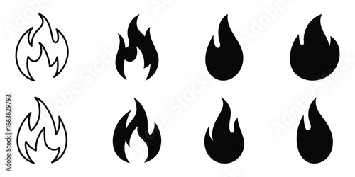 Fire icon set, flame icon sign symbol collections, vector illustration, fire flames set, set of fire flame icons, fire flame icons on white background