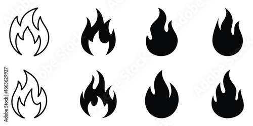 Fire icon set, flame icon sign symbol collections, vector illustration, fire flames set, set of fire flame icons, fire flame icons on white background