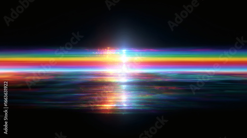 Vibrant  saturated rainbow prism streaks across dark background  creating glowing  ethereal effect. blurred colors blend seamlessly  reflecting spectrum of light