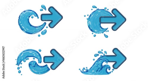 Blue water arrow graphics set