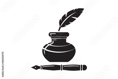Inkwell with Quill Pen A Symbol of Writing and Creativity