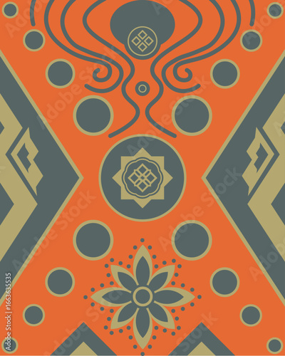 Aztec geometric revival poster stone moss tone