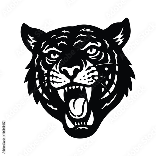 Ferocious black tiger head with open mouth face roaring