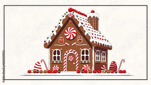 Sweet Gingerbread House: A delightful gingerbread house, adorned with festive candy decorations and a chimney. A treat of the holiday season, designed to bring smiles and joy