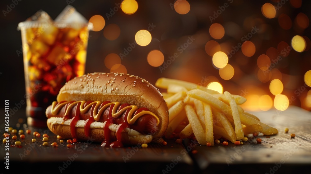 custom made wallpaper toronto digitalHotdog, fries and cold cola drink illuminated by gentle, glowing background lights