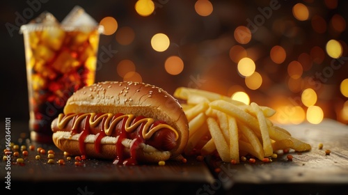Wallpaper Mural Hotdog, fries and cold cola drink illuminated by gentle, glowing background lights Torontodigital.ca