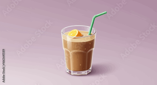 Refreshing Smoothie or Milkshake with Orange Slice and Green Straw Illustration