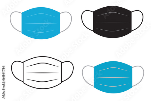 Medical or Surgical face mask icon, vector. Silhouette of face mask, blue and black  Mouth guard, Mask, vector illustration.
