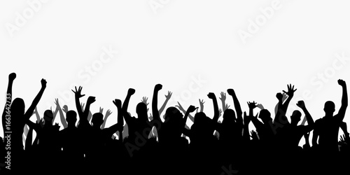Silhouette of Cheering Crowd with Raised Arms people