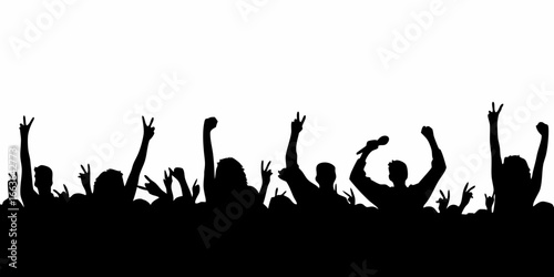 Silhouette of a Cheering Crowd with Raised Hands audience